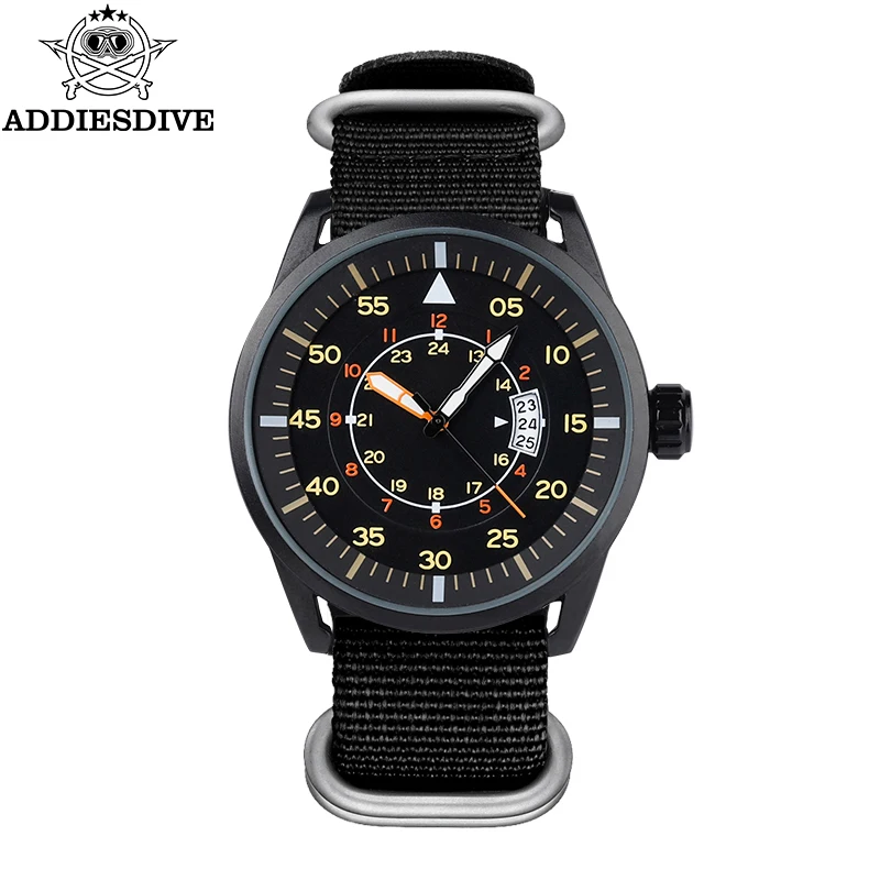ADDIESDIVE Mens Quartz Watch 50M Diving Waterproof Wirstwatches Relogio Masculino Nylon Strap Hardlex Dial Window JD1508 Watches
