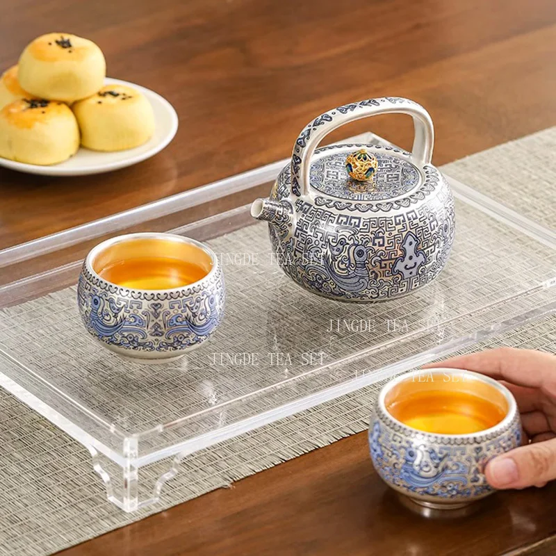 1pcs Silver Plated Blue and White Arhat Cup Teapot Large Master's Cup High End Ceramic Tea Cup Kung Fu Tea Set Tea Maker