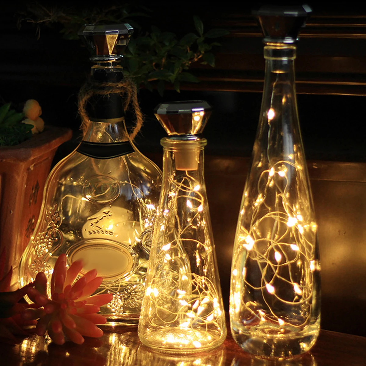 Solar Wine Bottle Light 2M 20 LED Copper Wire Fairy String Lights IP65 Waterproof Cork Light Auto On/Off Christmas Party Decor 2