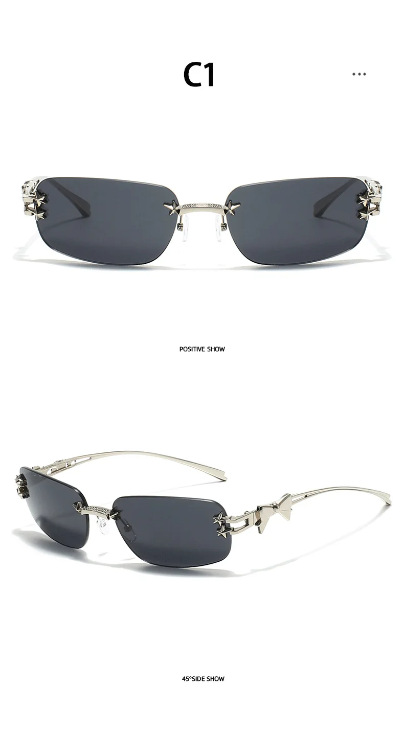 Y2K Neue Mode Randlose Quadrat Sonnenbrille Frauen Luxus Marke Designer Sonnenbrille Punk Beliebte Hip Hop Niet Stern Shades UV400 – Detail 9
