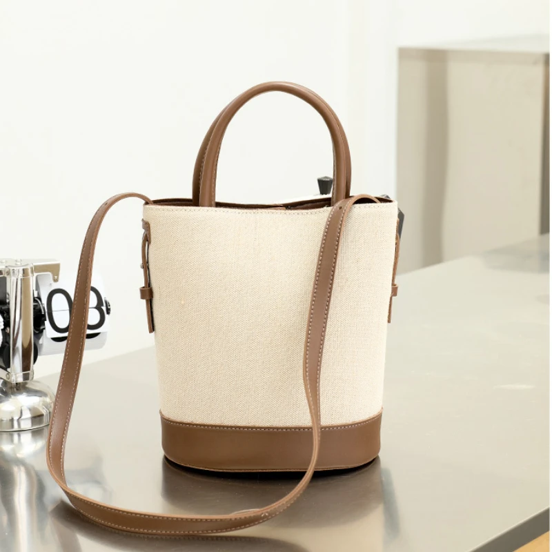 NEW Patchwork Shoulder Bag Canvas PU Leather Color Contrast Handbag Trend Simple Women's Aesthetic Casual Shopping Crossbody Bag