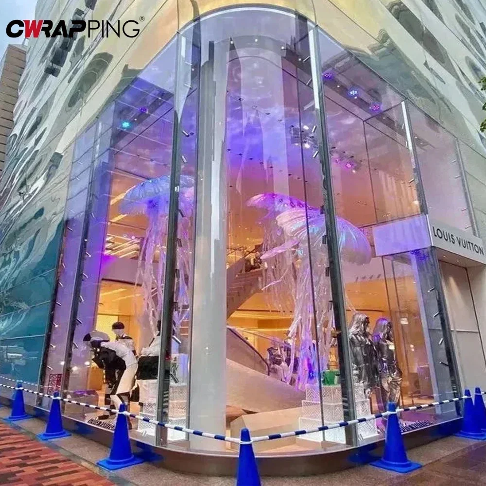 Holographic Rainbow Gradient Vinyl Stained Glass Window Tint Film Self Adhesive Foil Transparent Waterproof Sticker Glass Decal