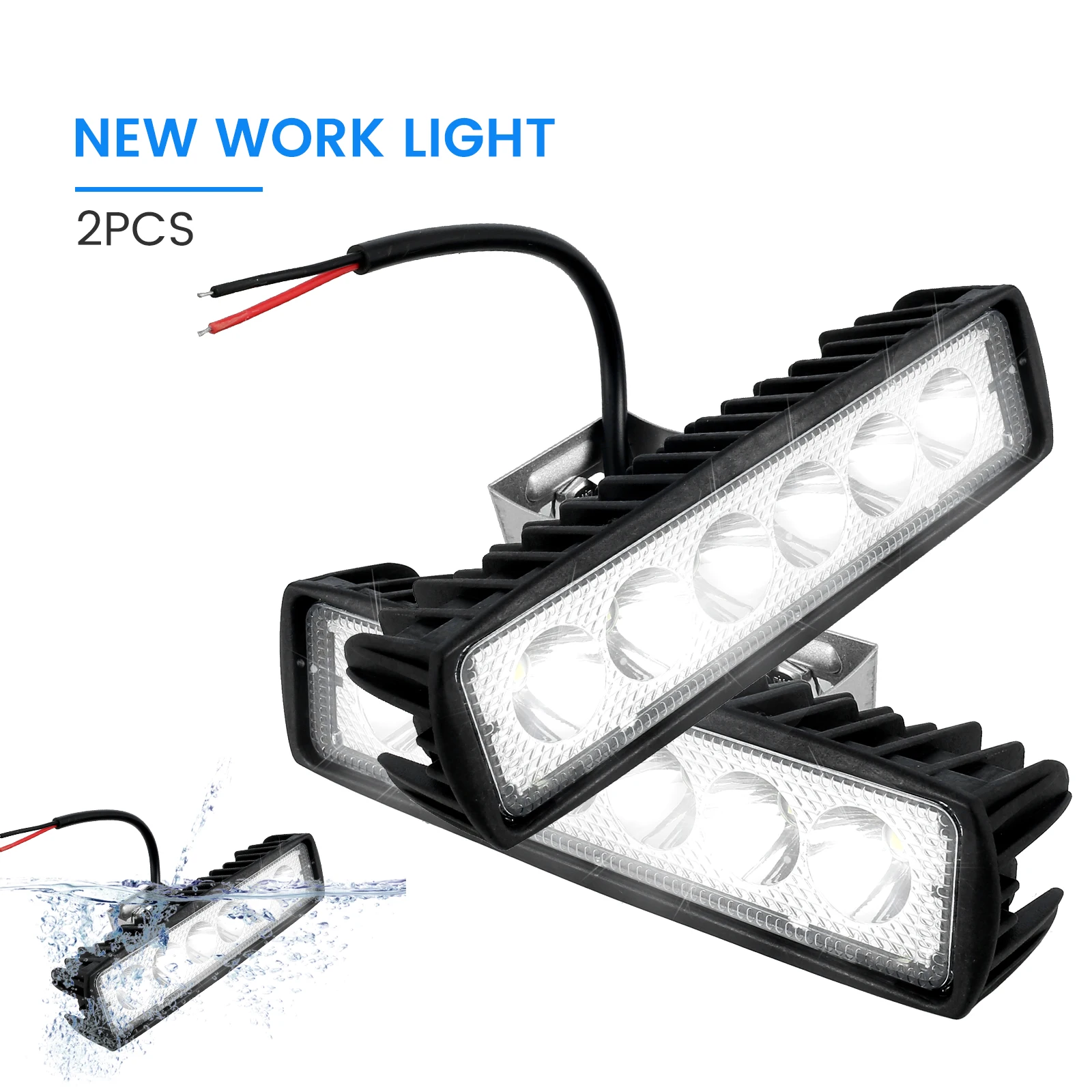 12V Car LED Light Bar 18W 6000K Super Bright Car LED Work Light IP67 Waterproof Flood Spot for SUV ATV Vehicle Truck