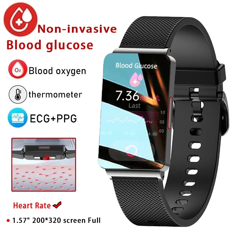 

Non-invasive Blood Glucose Health Smart Watch Men ECG+PPG Blood Pressure Measurement Thermometer 2023 New Waterproof Smartwatch