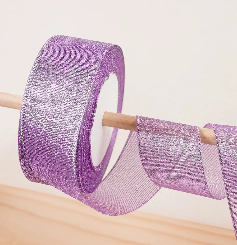 Gold Silver & Pink Blue Glitter Metallic Ribbon for Holiday & Party Decorations - 40mm Wide