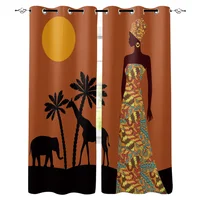 Black Woman African Savannah Tropical Landscape Window Curtains Living Room Curtain Home Decor 1