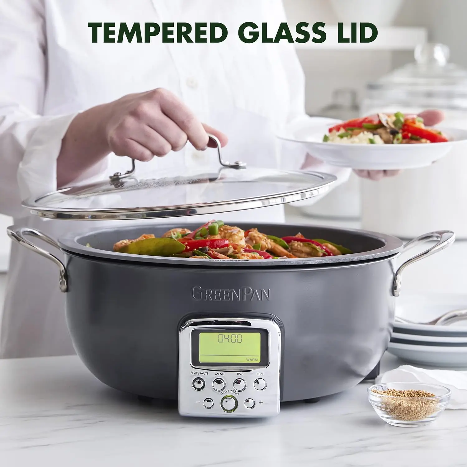 Elite Essential Smart Electric 6QT Skillet Pot, Presets to Sear Saute Stir-Fry and Cook Rice, Healthy Ceramic Nonstick and Dishw 6