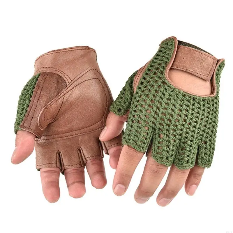 R6FE 2pack Durability Men's Mittens Half Finger Wools Leather Gloves Outdoor Sports for Gym, Motorcycle Cycling, and Outdoors 2