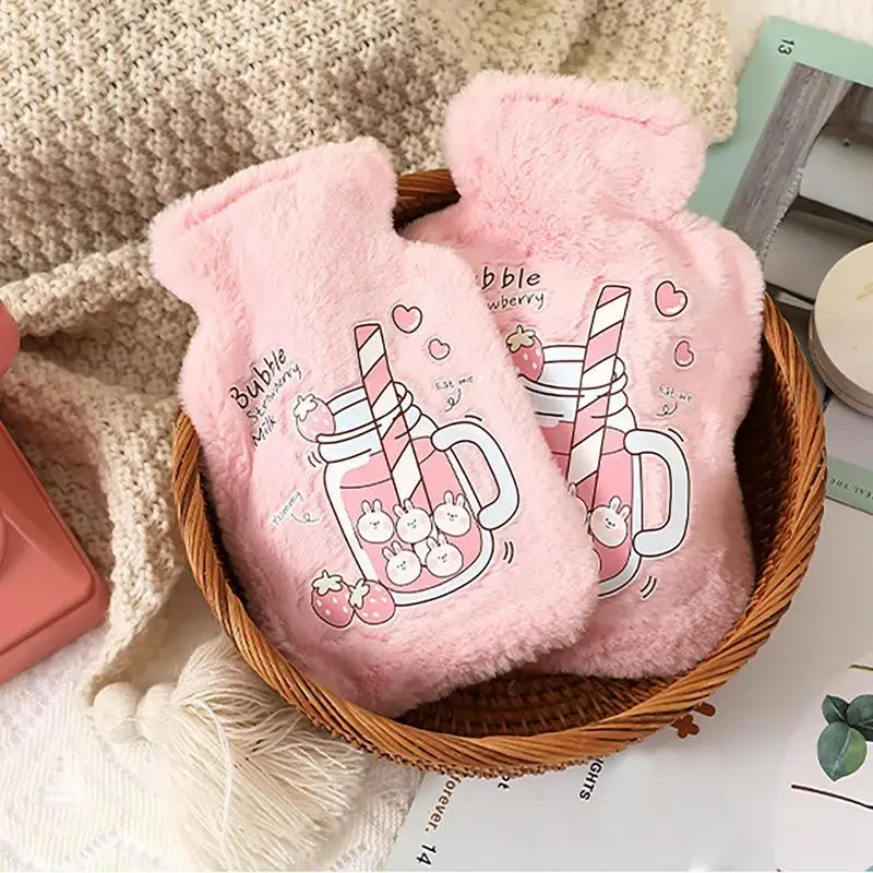 

500ml Cute Hot Water Bag With Cover For Grils Winter Hand Warmer For Warm Back Menstrual Cramps Relief For Neck Shoulder Waist