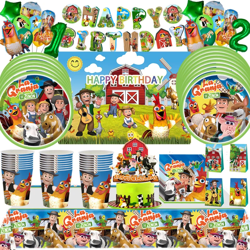 Birthday Party Supplies La Granja Zenon Farm Paper Plates Cup Napkin Tablecloth Balloon Hanging Swirls Banner