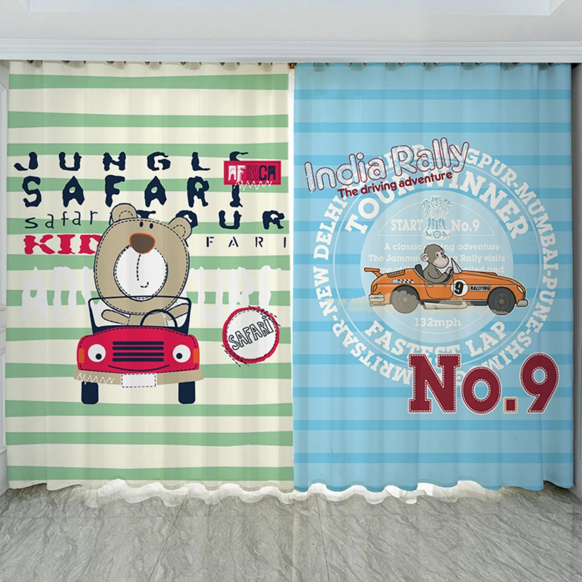 

3D Car Toy Printed Windows Curtains for Boys Men Adults Beautiful Scenery Living Room Bedroom Kitchen Curtains Drapes