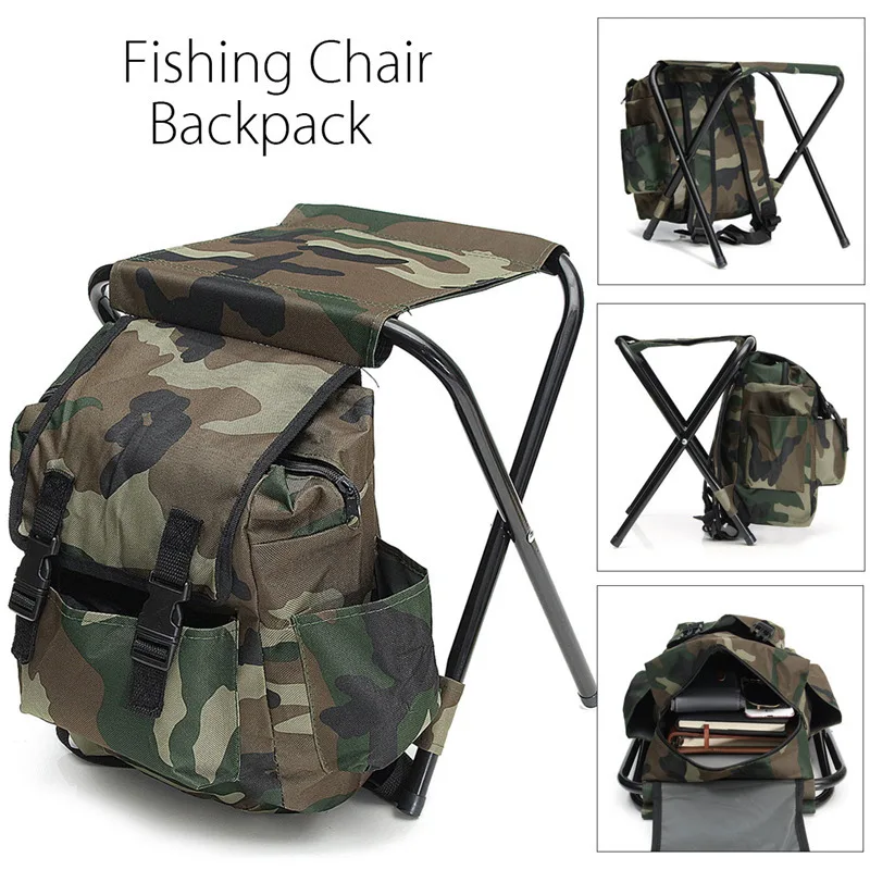 

Outdoor Folding Fishing Chair Camouflage Camping Stool Portable Fishing Stool Large Capacity Folding Chair Backpack Hiking Seat