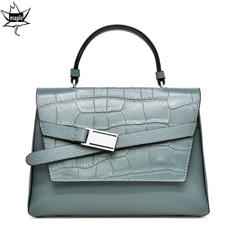 

Free Shipping Green Blue Women Handbag Large Crocodile Genuine Leather Shoulder Bag Designer Crossbody Bags Female Retro Tote