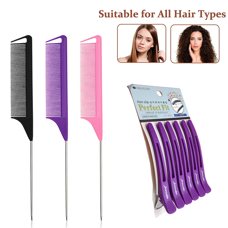 

Hair Salon Styling Kit Combs Steel Needle Pointed Tail Hair Coloring Comb Hair Cut Clip For Barber Hairdressing Tools