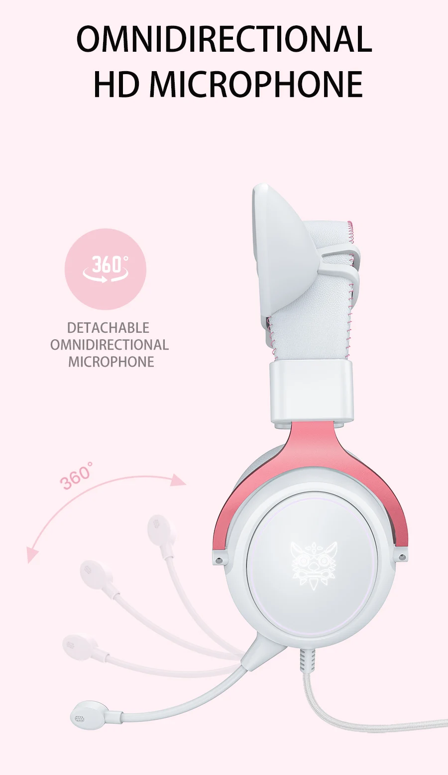 Headset Gamer ONIKUMA X10 Branco Rosa, Orelha de Gato destacável, Com fio, Microfone - ROLKO tech