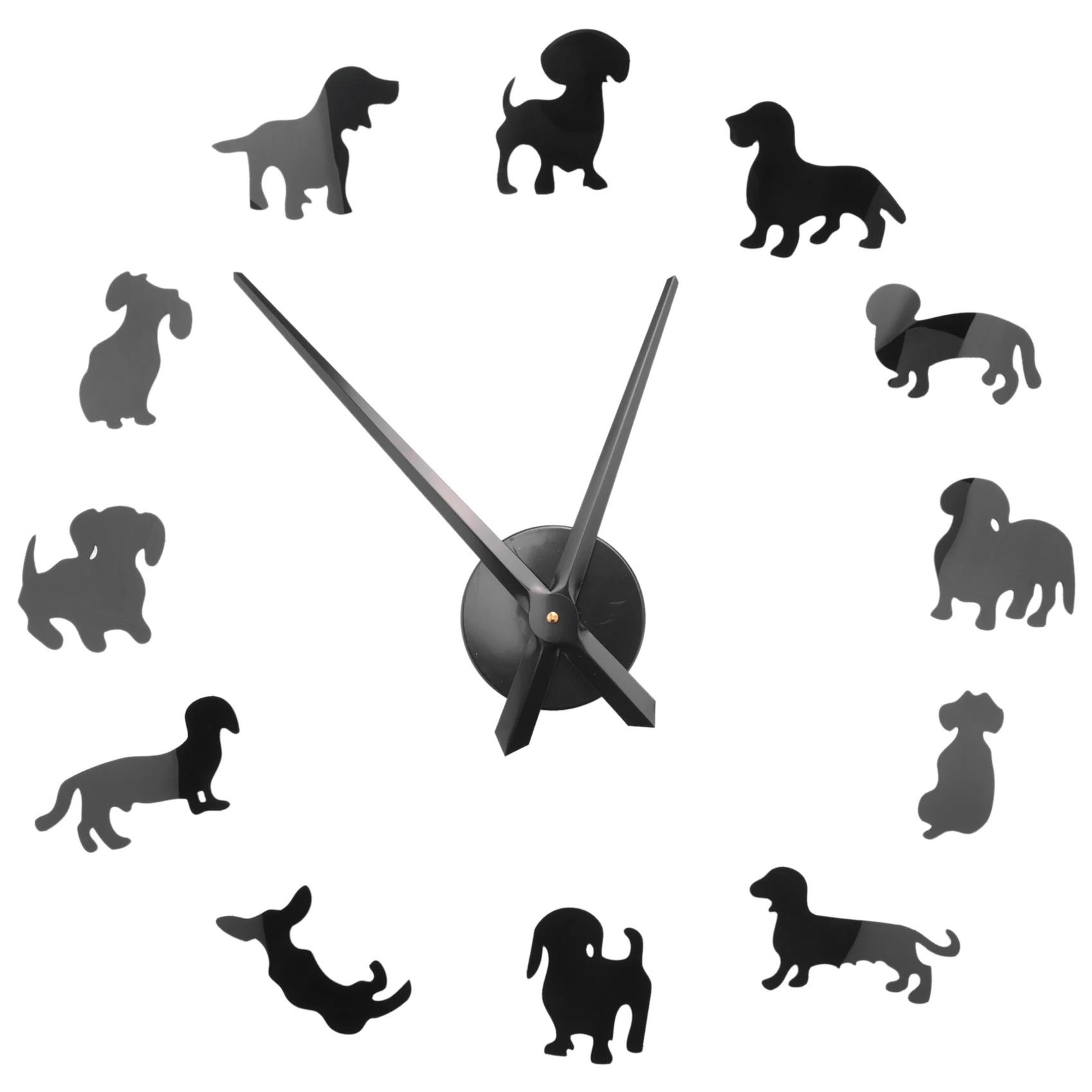 

Diy Dachshund Wall Art Wiener-Dog Dog Pet Frameless Giant Wall Clock with Mirror Effect Sausage Dog Clock Wall Watch Black