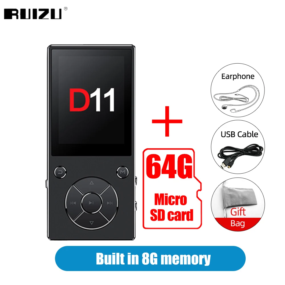 Original RUIZU D11 Bluetooth MP3 Player Music Player 8GB Metal Music Player with Built-in Speaker FM Radio Support TF Card 