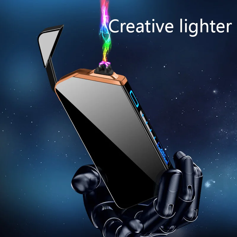 Metal Windproof Cigarette Lighter Portable Dual Arc Electric Flameless Plasma Touch Sensing Outdoor Cigar Gift for Men