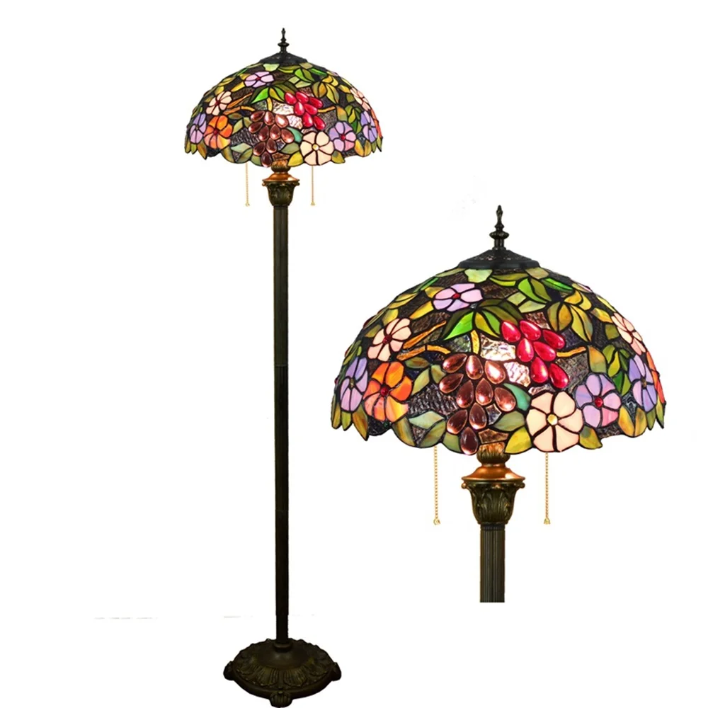 

Floor lamp in the living room 16-" Tiffany European Style Colored Grapes Glass Floor Lamp Reading Lamp For Study Living Room