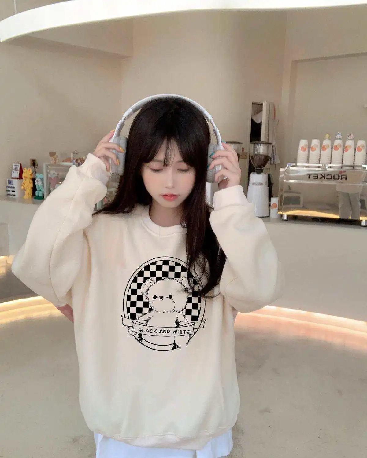 Kawaii Loose-fitting Student Clothes Hoodie Web Celebrity Lovers Hoodie Girl Long-sleeved Bear Top 2022 New