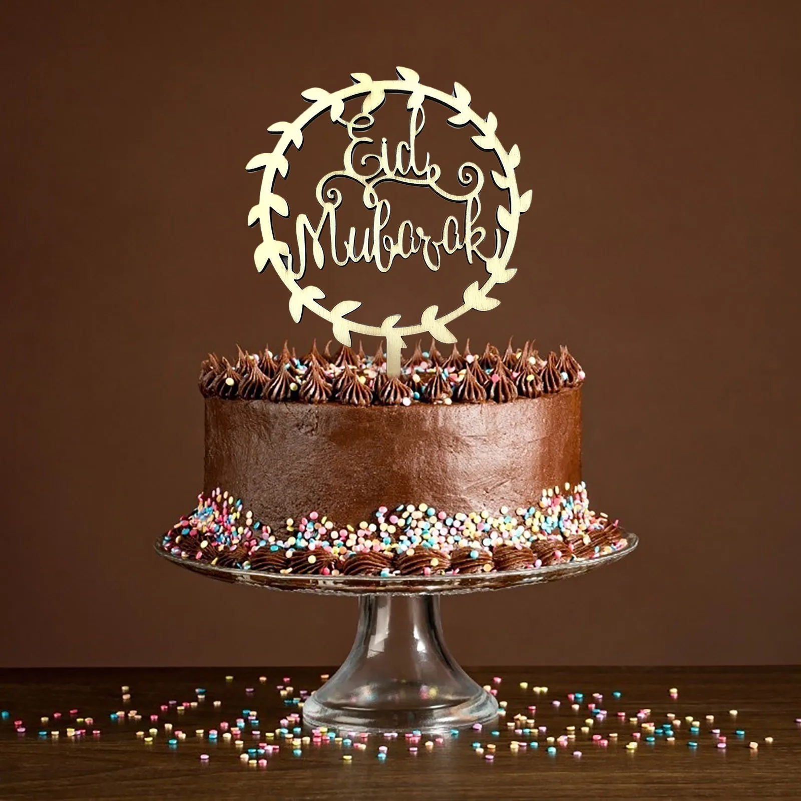 

3cps Eid Mubarak Signs Cake Topper Party Supplies Wooden Cake Topper For Ramadan Decor Cake Decorating Muslim Kareem Ornament