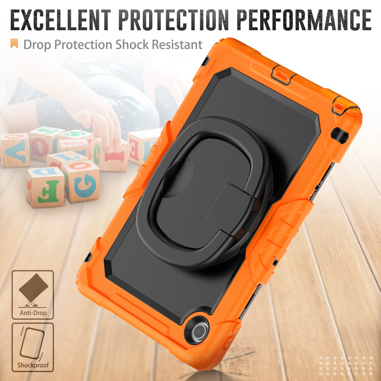 Heavy-Duty Shockproof Tablet Case with 360° Rotatable Bracket, 10.1 Inch