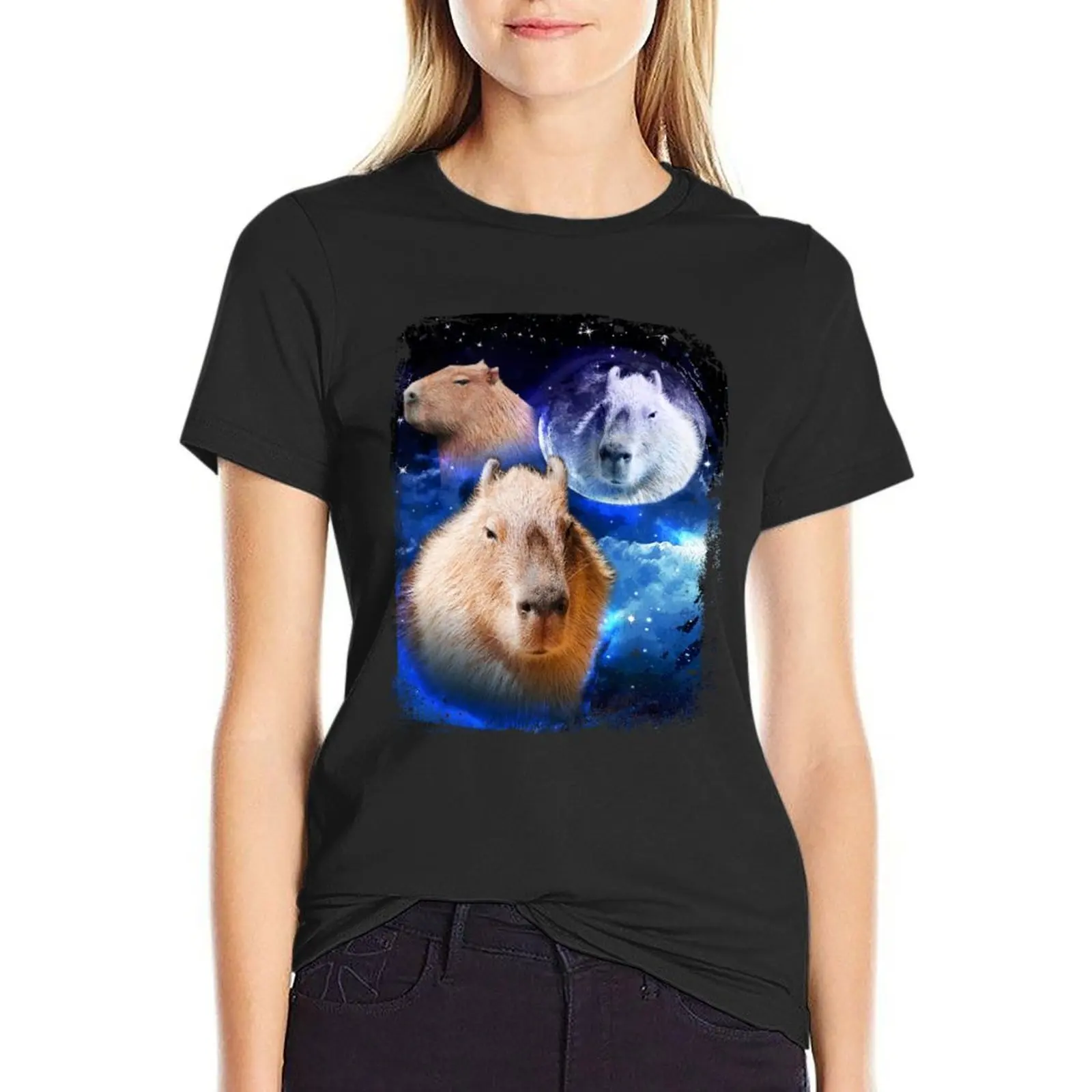 

Capybara meme T-Shirt Short sleeve tee plus size tops Aesthetic clothing T-shirt Women