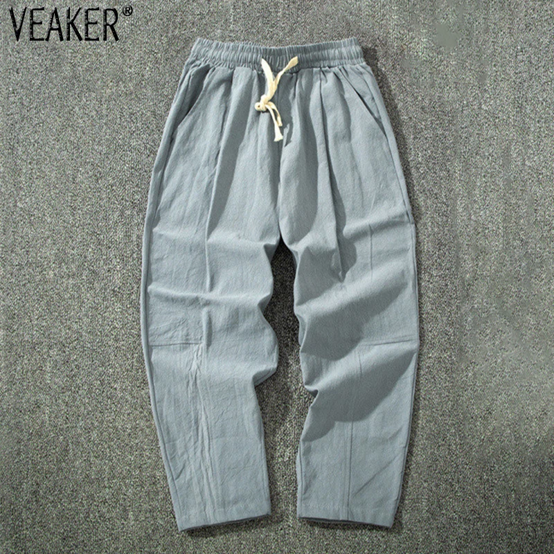 

2022 New Men's Cotton Linen Straight Pants Male Solid Color Breathable Casual Trousers Loose Pants M-5XL