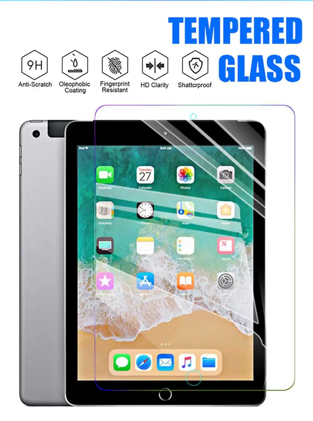 Anti-Scratch Tempered Glass For iPad 9.7 2018 6 6th Generation 5 2017 Screen Protector Film tablet holder