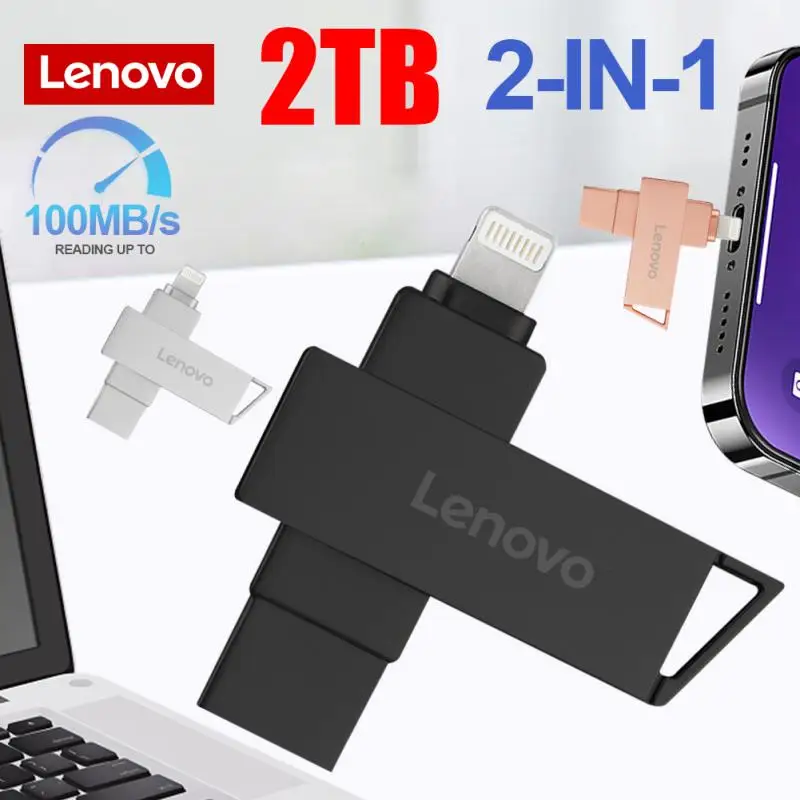 Lenovo 2-In-1 Usb 3.0 Flash Drive Interfaccia Lightning Pen Drive 1Tb Pendrive Key Usb Con Portachiavi Per Iphone Ipad Flash Disk