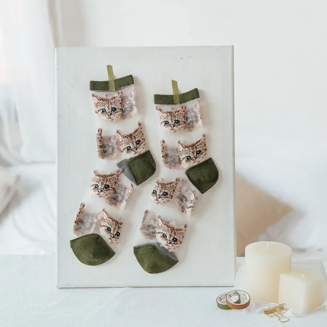 France Fresh Floral Art Funny Socks Transparent Abstract Design Lace Cute Socks Women Jacquard Sokken Skarpetki Calcetines Mujer 19