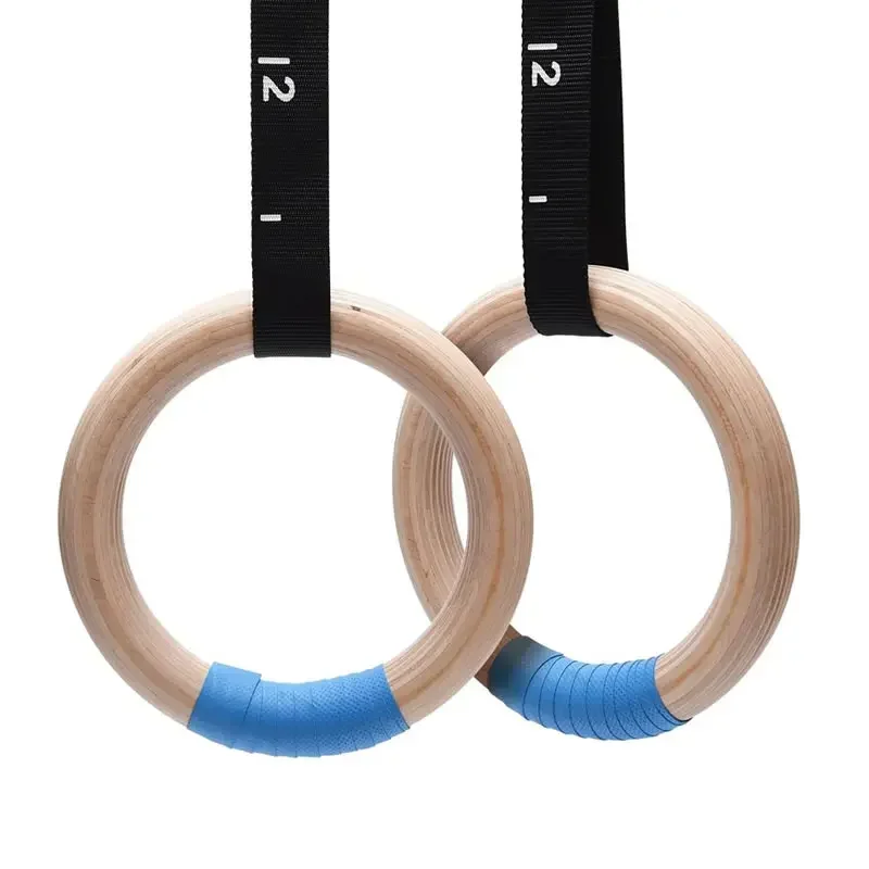 Gymnastic Rings Wood with Adjustable Straps GYM Ring for Kids Adult Home Fitness Pull Up Strength Training 1 Pair