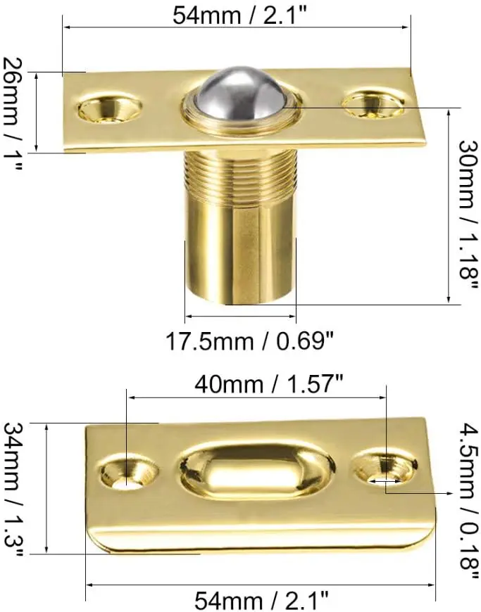 Catch Door Hardware Closet Door Latch Adjustable Spring Cabinet Latch French Catches Pack of 2 (Gold)