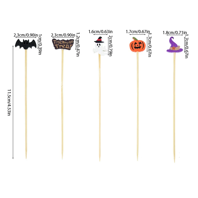 50/100PCS Halloween Bamboo Sticks Pumpkin Bat Pattern Buffet Cupcake Fruit Snack Fork Halloween Party Decorration Supplies fruit fork food picks bamboo sticks