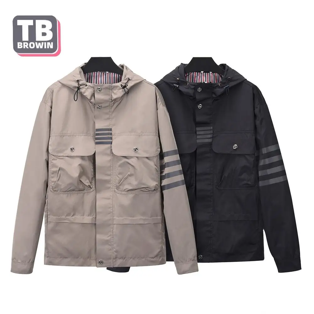 

TB Men's Jacket Winter Thom Clothing Classic Brand Zipper style Coat Hoodie Windbreaker striped outdoor Leisure party