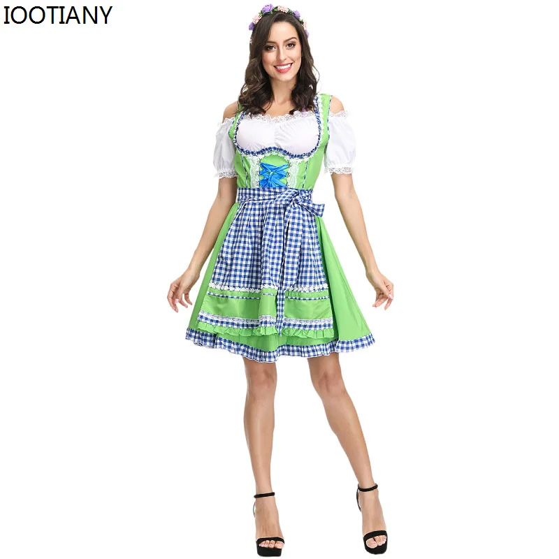 

New Germany Oktoberfest Beer Costume Bavarian Beer Maid Cosplay Outfit Halloween Carnival Party Costumes Plaid Dresses For Women