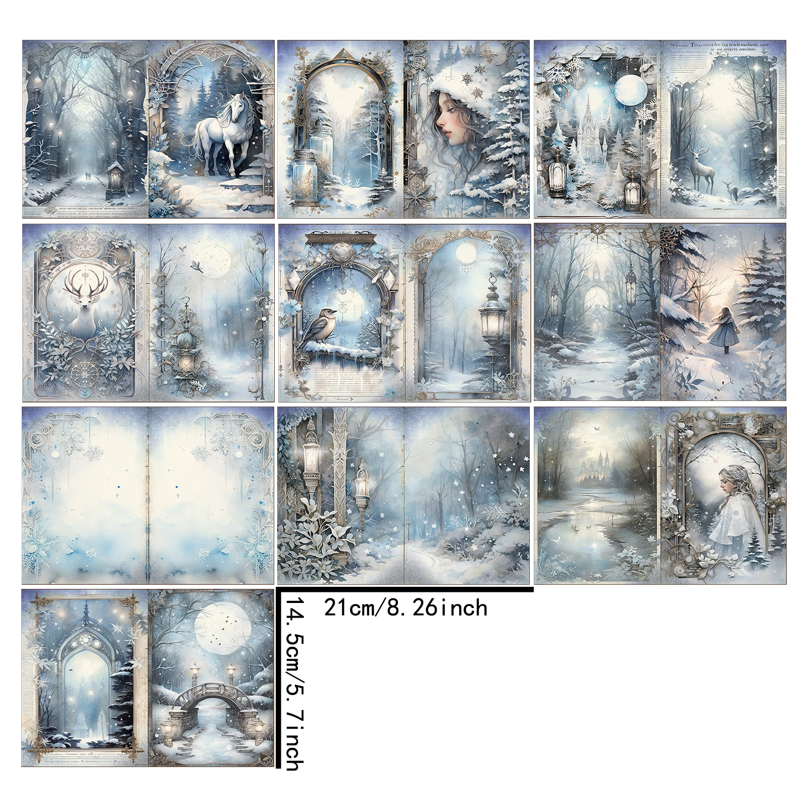 10 Sheets A5 Size Christmas Winter Snow Scene Girl Street Light Vintage Grunge Journal Planning Scrapbooking