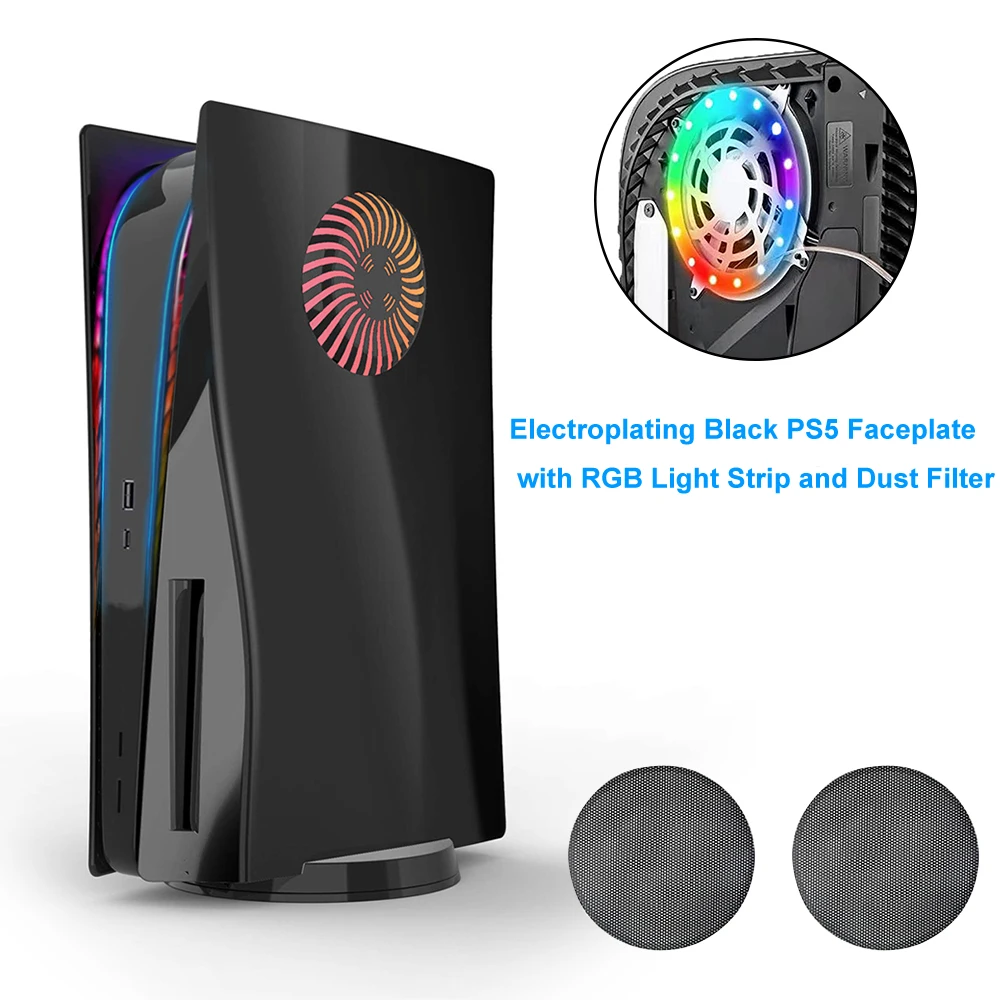 

Faceplate with Cooling Vents and Dust Filter RGB Light Strip Console Cover Replacement Side Plate Shell ABS Case for PS5 Disc