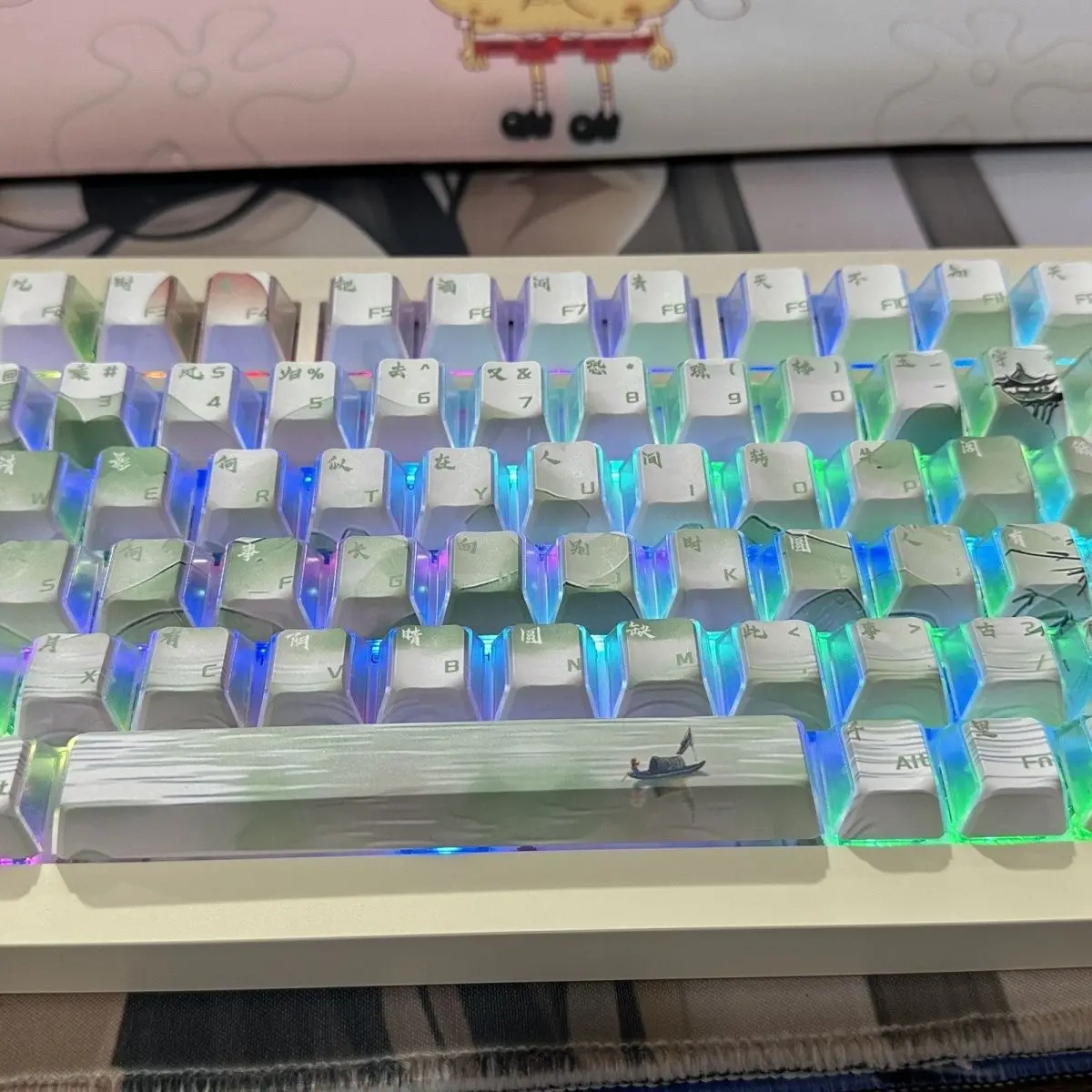 Estilo Chinês de Três Lados See-through Keycap Sublimação Pbt Faça Você Mesmo Cereja Poesia Antiga Canção Tune Água Cabeça Keycap - Imagem 5