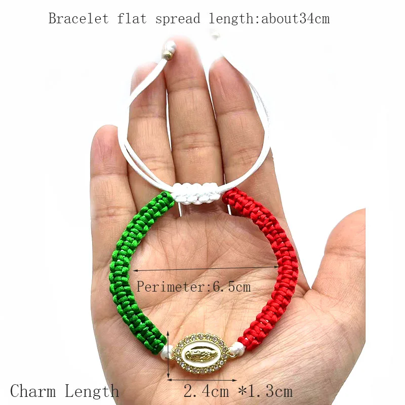 12 Pieces Mexican series Guadalupe Virgin Red White And green Braided Bracelet  Adjustable  Women's Bracelet Religious Available