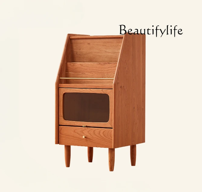 

Books and Newspapers Locker Cherrywood Solid Wood Small Bookshelf Multi-Functional Living Room Storage Nordic Corner Cabinet