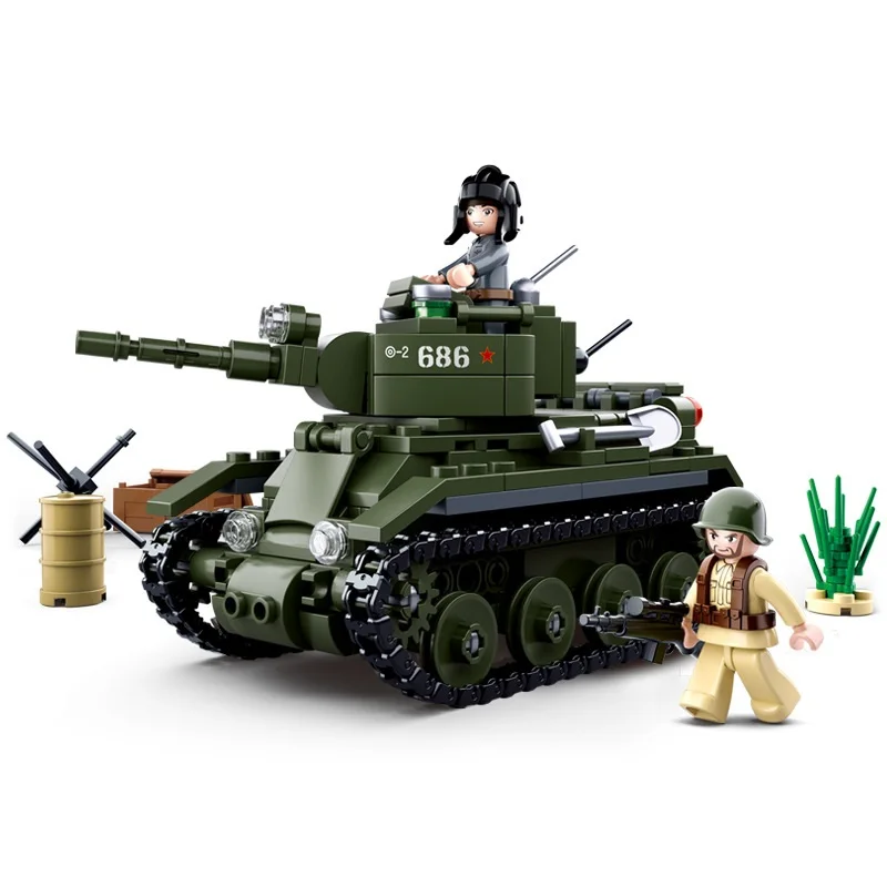 

347pcs Sluban World War II Military BT-7 Fast Tank Army Weapon Model Building Blocks Kids DIY Bricks Toy Gift For Children Boys