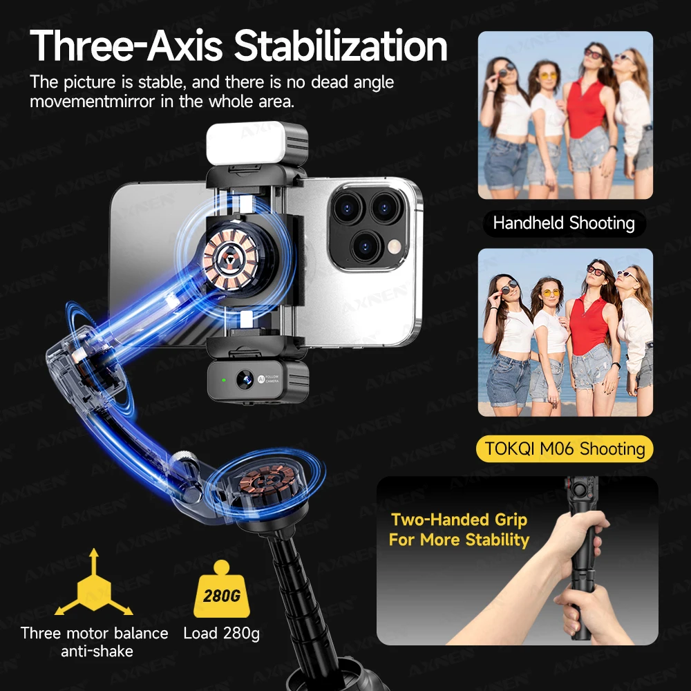 Gimbal para Smartphone 3 Ejes con Micrófono Desmontable y Seguimiento IA