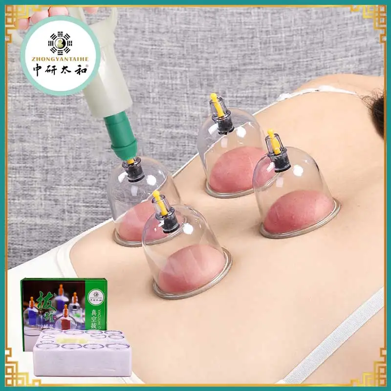 

ZHONGYAN TAIHEmasajeador Therapy Set Massage Cups for Cupping with Pump 12Cups Thick Chinese Acupoint Glass Massageador Ventouse