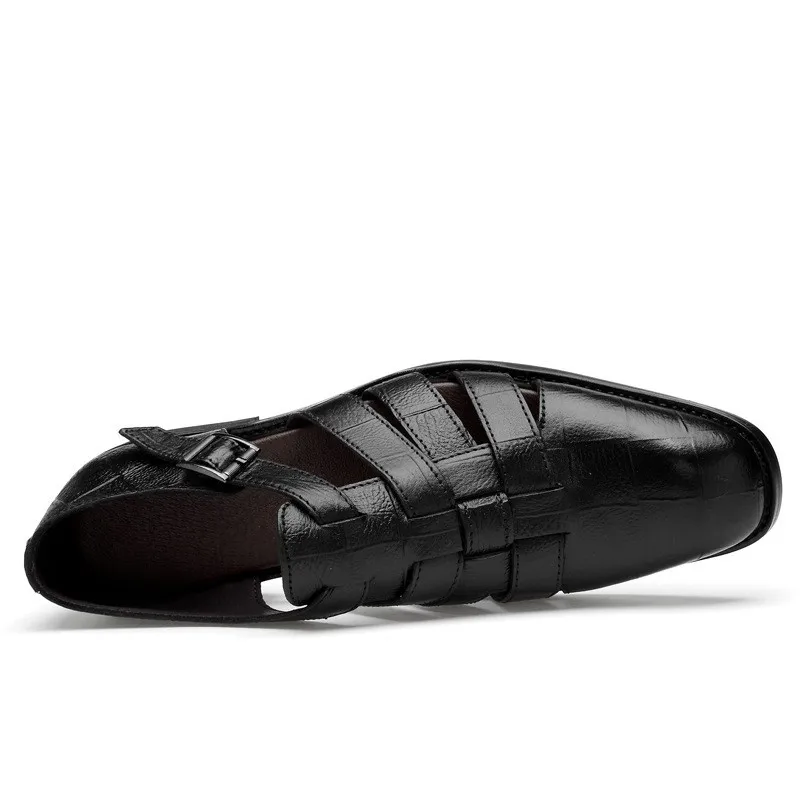 Pointed hollow buckle casual all-match men's sandals dress shoes summer leather shoes D208