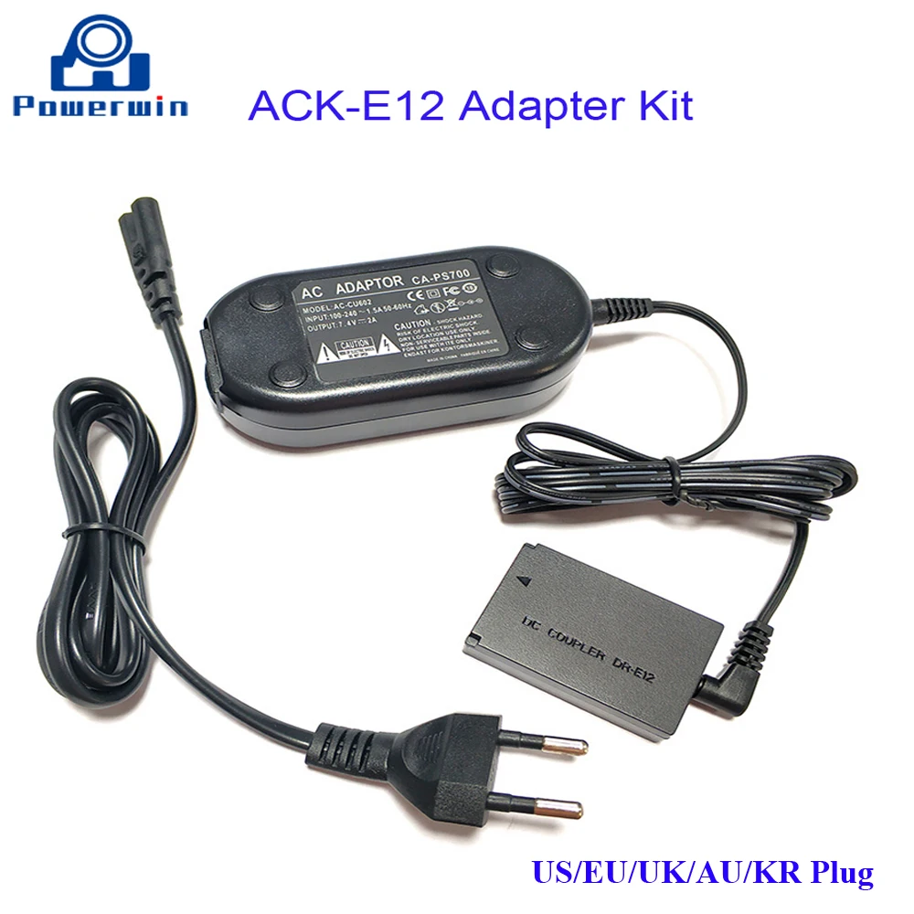 

Powerwin ACK-E12 Camera Adapter ACK E12 ACKE12 DR-E12 Dummy Battery 7.4V 2A AC Power Supply for EOS M200 M100 M50 M10 M2 M