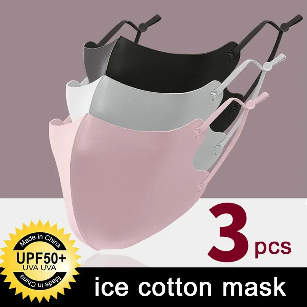 Face Mask 3 PCS Ice Silk Masks Washable Anti Dust Allergies Mask Travel Reusable Adjustable Earloop Straps Support Long-time Usage Cotton