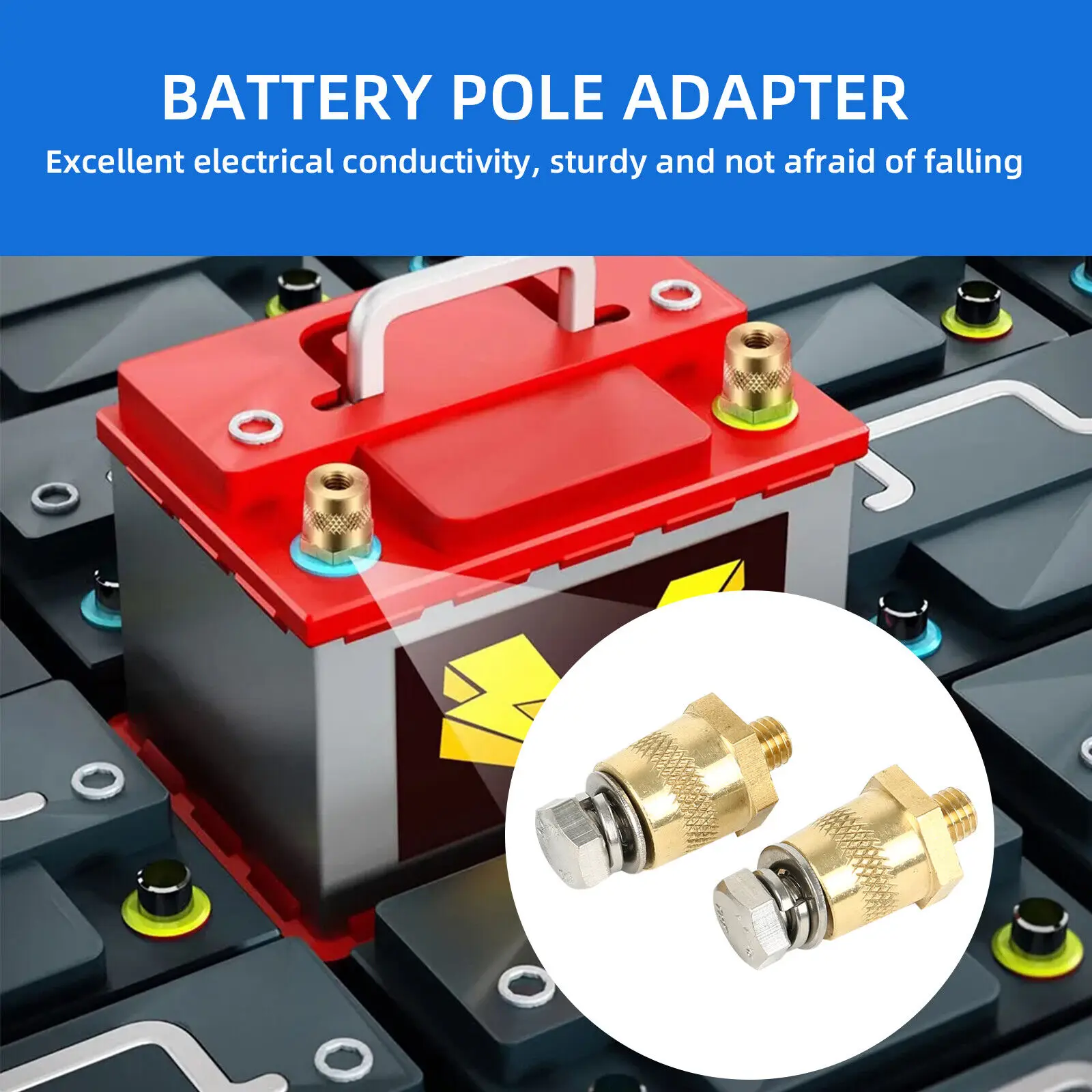 M8 Battery Terminal Connector Brass Tone Post Adapter Internal and External Threads with Stainless Screws Modified Accessories
