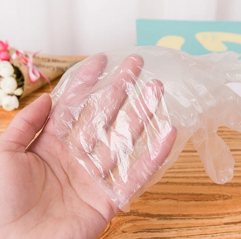 One Bag New Disposable Transparent PE Gloves Food Grade Sanitary Gloves One Colorful Bag With 90-100 PCS S1414 5