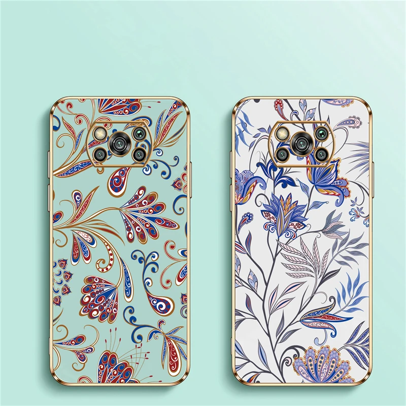 Luxury Plating Silicone Soft Cover with Patterned Floral Design